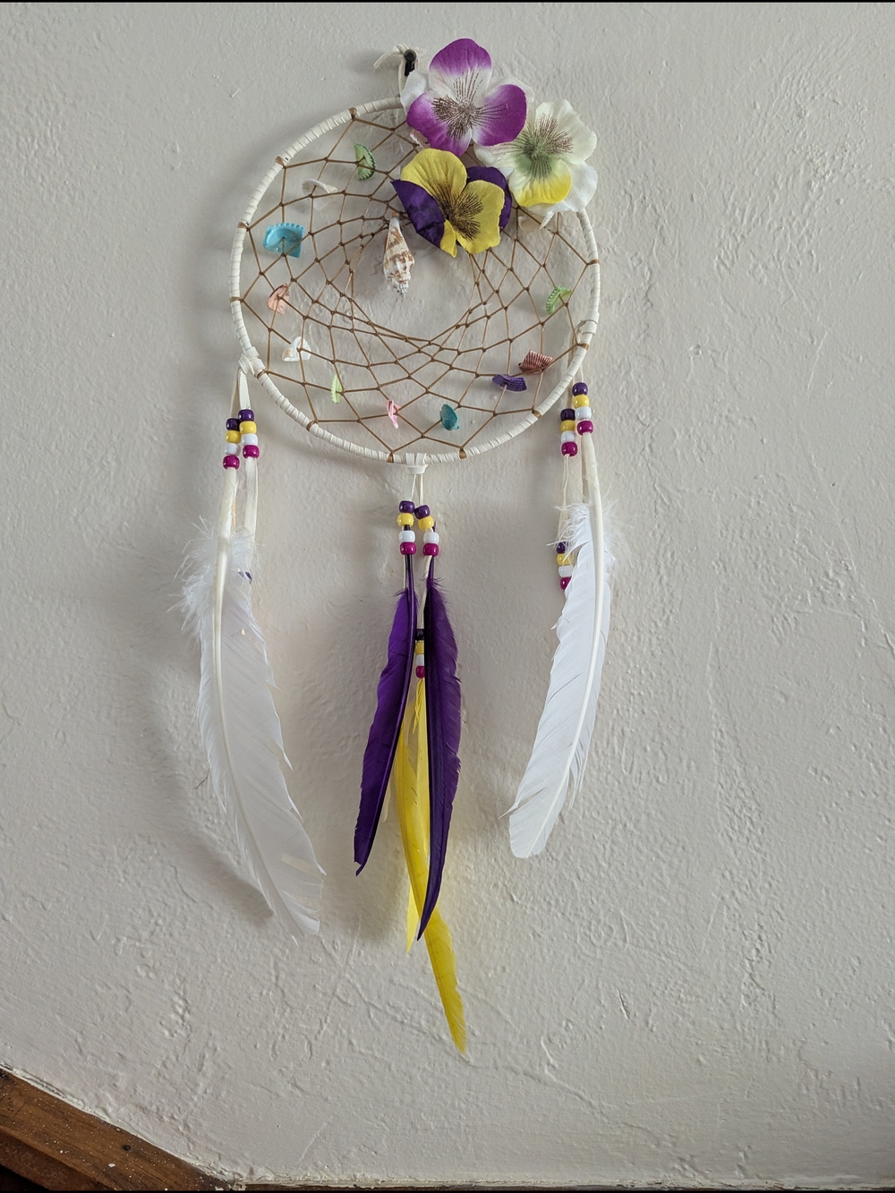Handmade Dreamcatcher with Purple & Yellow Feathers